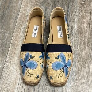Jimmy Choo Blue Floral Embroidered Espadrilles Women’s Size 40